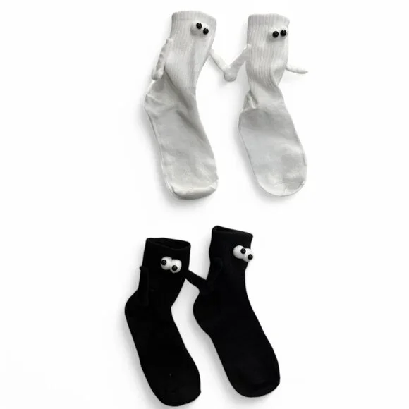 Set Of 2 Couples Unisex Black and white ghost socks holding hands. NEW - Picture 2 of 8